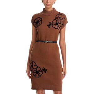 T TAHARI BELTED MOCK NECK DRESS